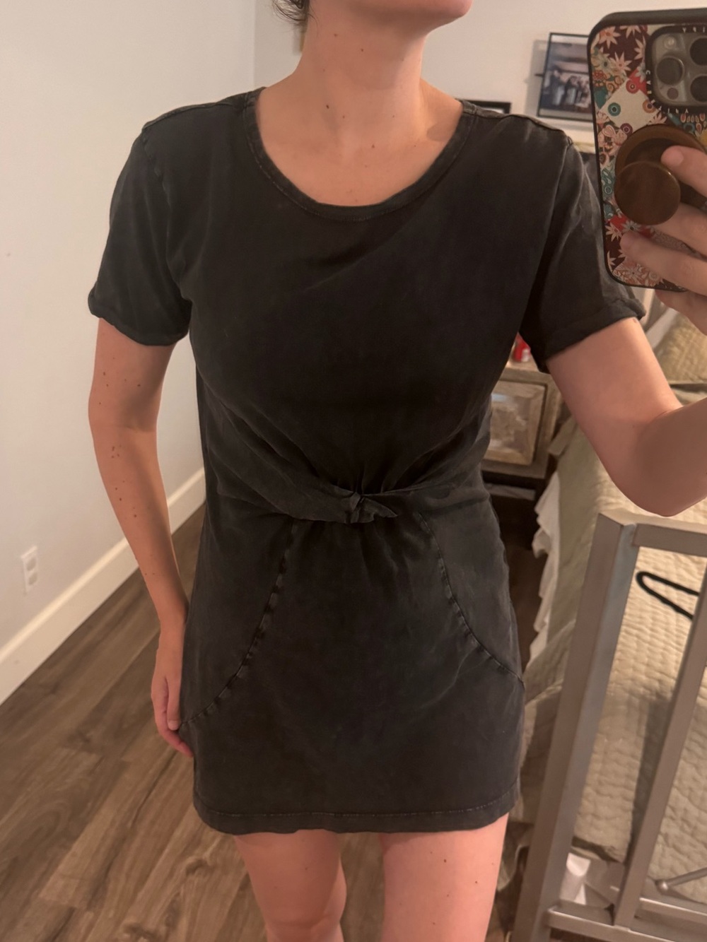 LSpace Washed Black Short Sleeve Tie-Waist Dress Medium